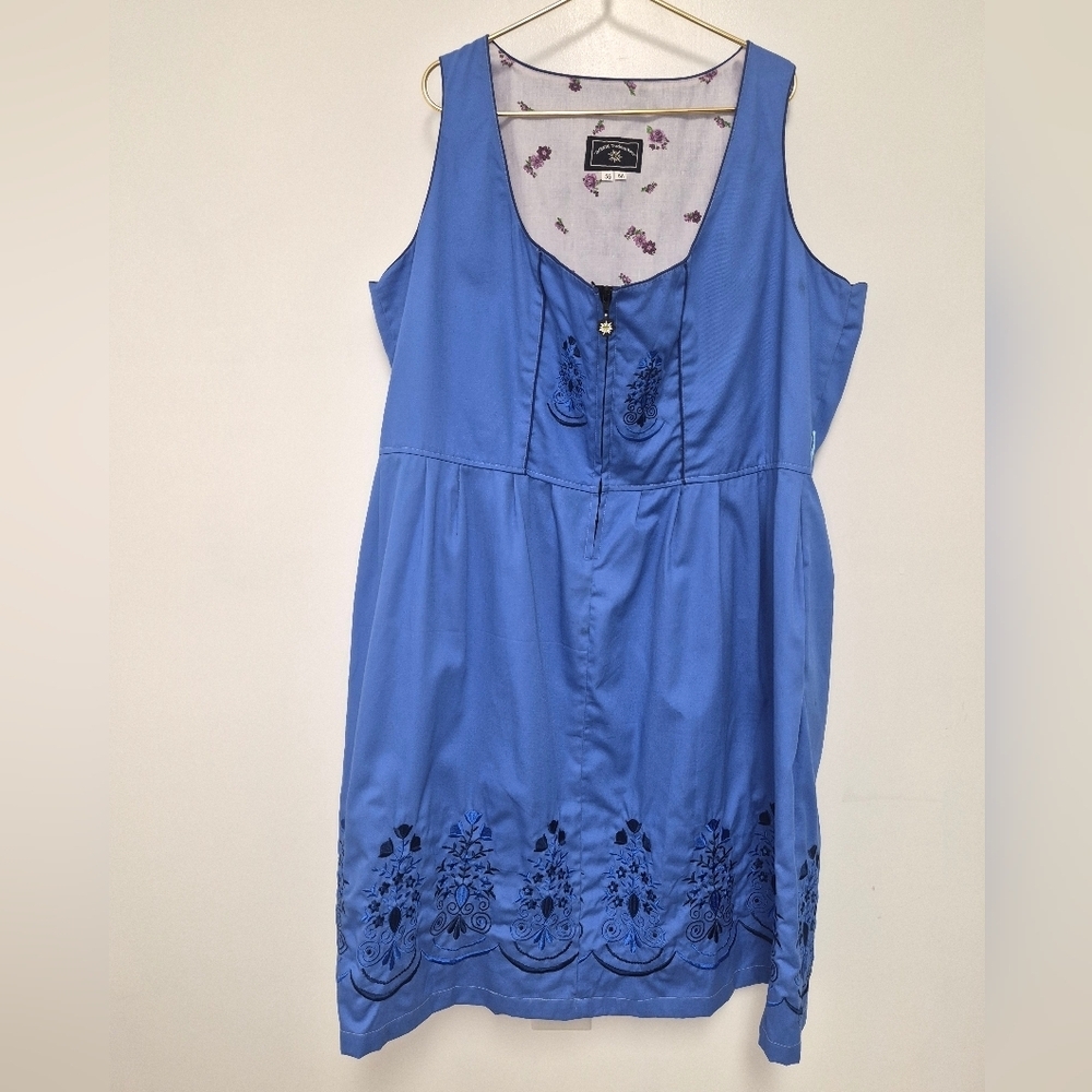 Dirndl Trachten Haus Blue Embroidered Traditional Bovarian Dress sz 56EU